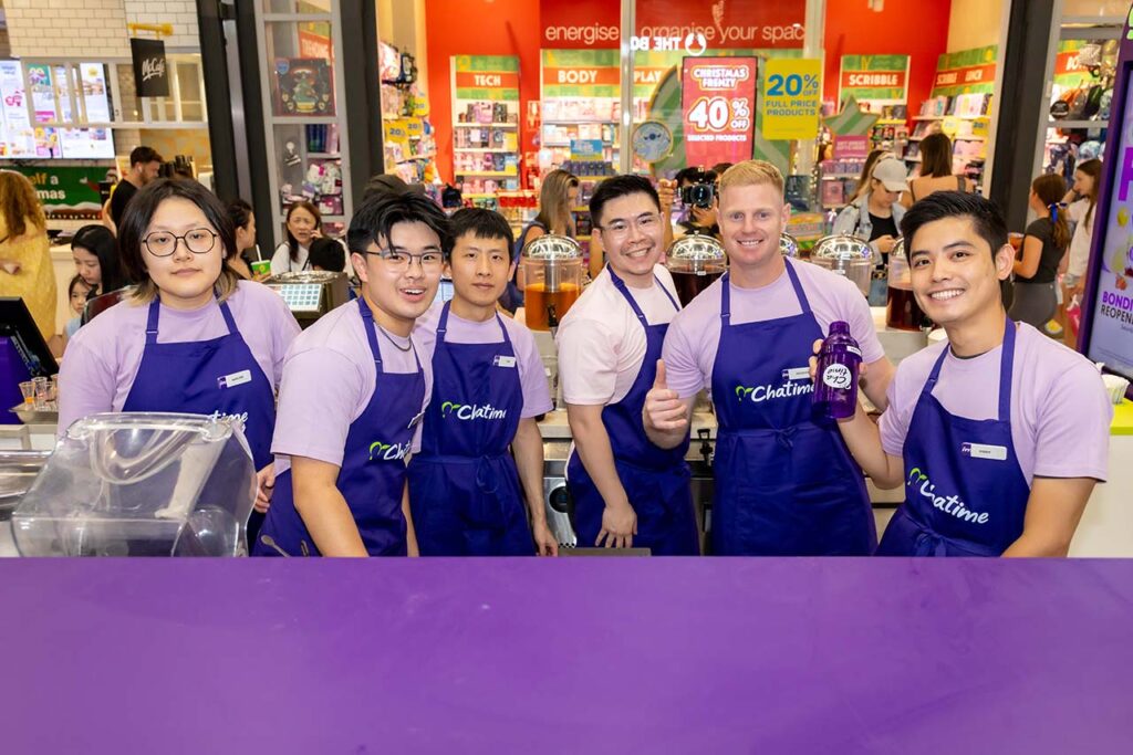 Chatime franchise Australia team members inside retail store preparing bubble tea